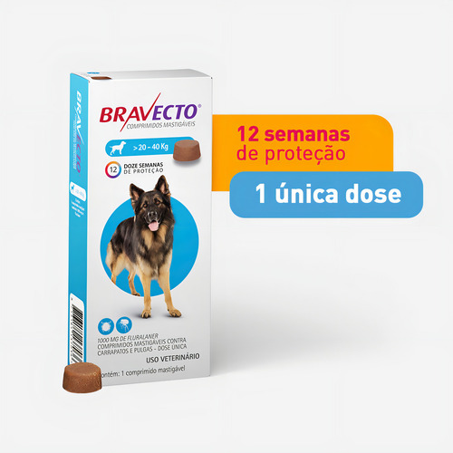 Bravecto 20 A 40 Kg Antipulgas Cães Cachorro Cão 1000mg - Imagem 2