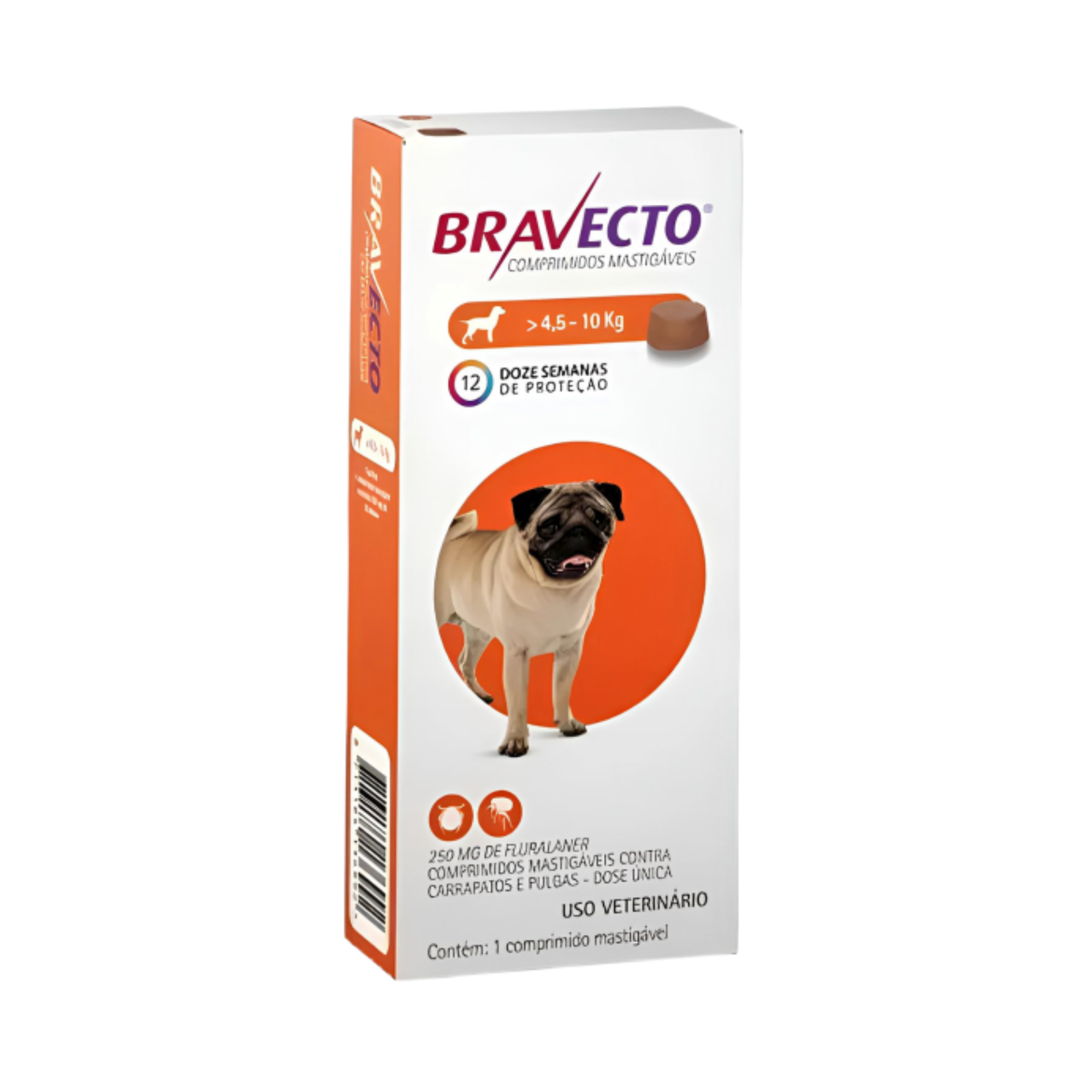 Bravecto Comprimido Antipulgas E Carrapatos Msd Para Cães 4,5 A 10 Kg