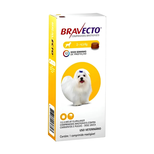 Bravecto Antipulgas Cachorro Cães Cão 2 Á 4,5 Kg Comprimido Amarelo