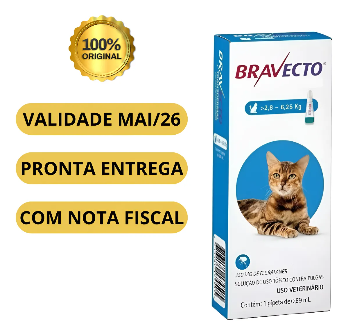 Bravecto Transdermal Gatos Antipulgas 2,8 A 6,25 Kg Pipeta - Imagem 2