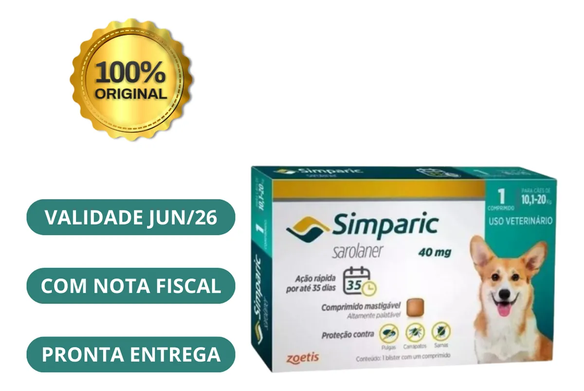 Simparic Antipulgas Carrapatos 40mg Cães Cão 10 Á 20 Kg 1 Cp Bege - Imagem 3
