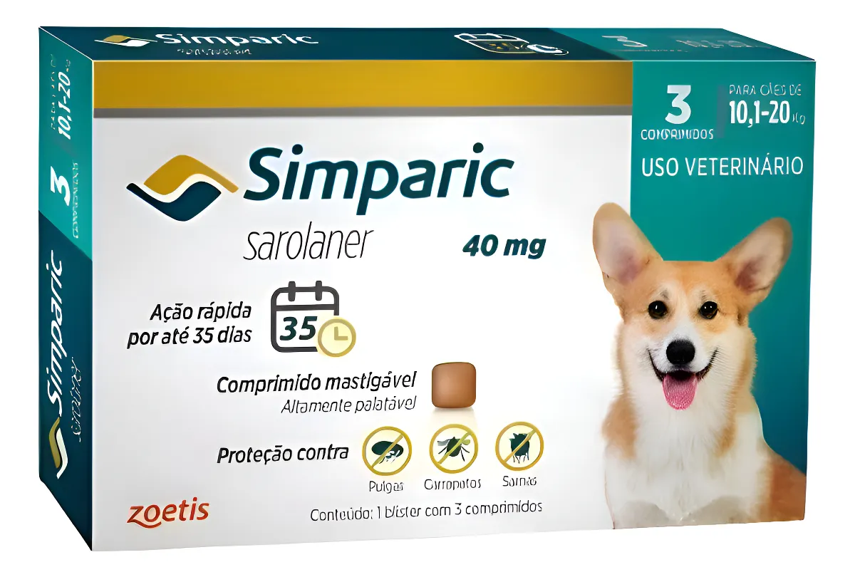 Simparic Antipulgas Carrapatos 40mg Cães Cão 10 Á 20 Kg 1 Cp Bege - Imagem 5
