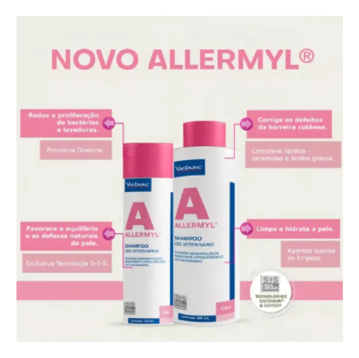 Shampoo Allermyl 500 Ml Dermatológico Glyco Para Cão E Gatos Neutra - Imagem 3