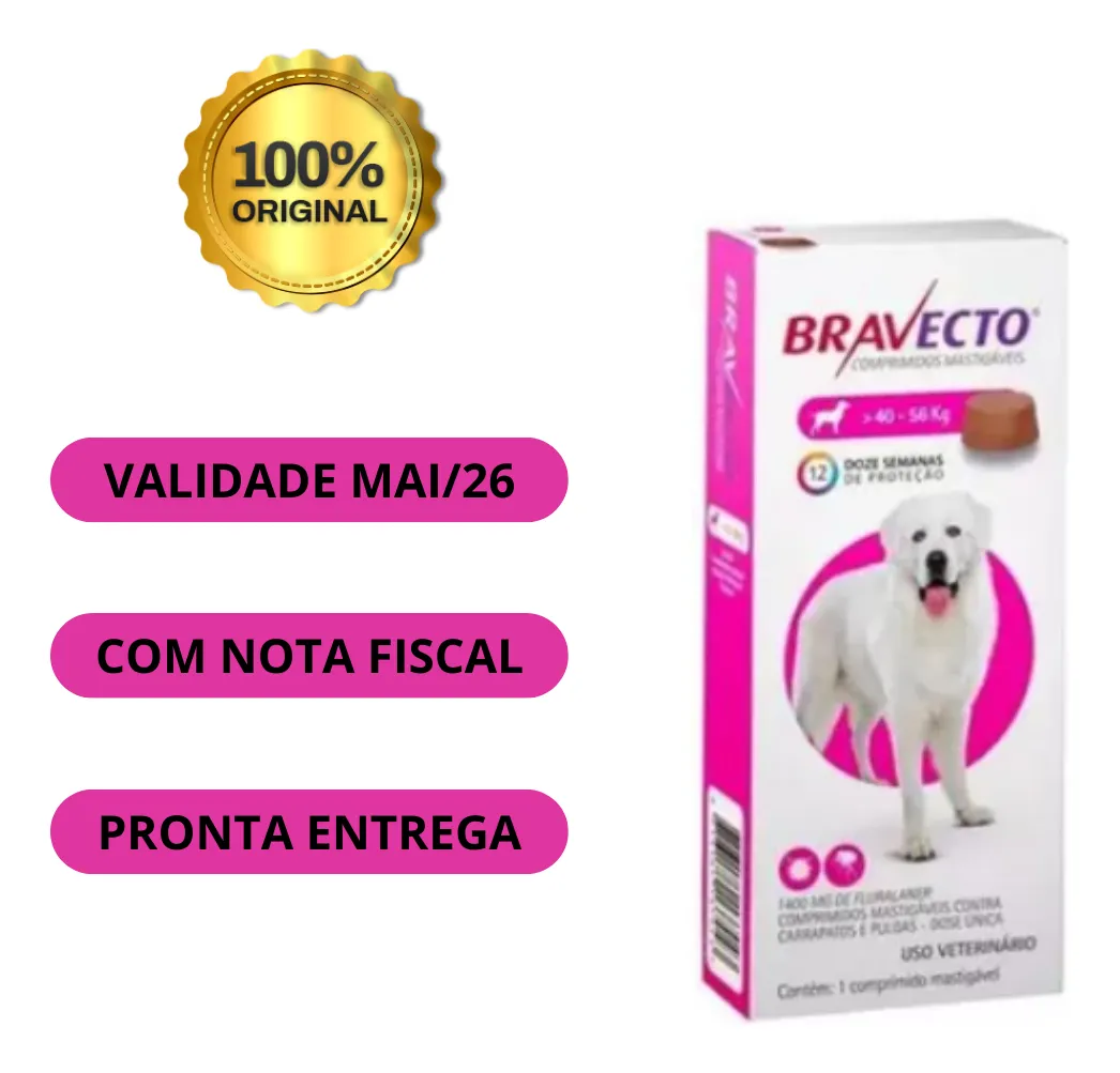 Bravecto Antipulga E Carrapato 40 Á 56kg 1400mg Cão Cães Rosa-claro - Imagem 2