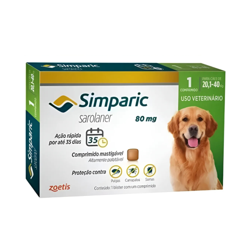 Simparic Antipulgas Cachorro 20.1 Kg 40 Kg 80 Mg Zoetis 1 Cp