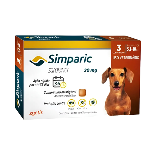 Simparic Antipulgas Carrapatos E Sarnas Para Cão 20mg 3 Cp Marrom