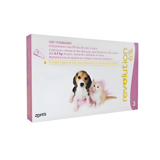 Revolution Cão Cães Gatos Filhotes Até 2,5 Kg 15mg 3 Pipetas Rosa Claro