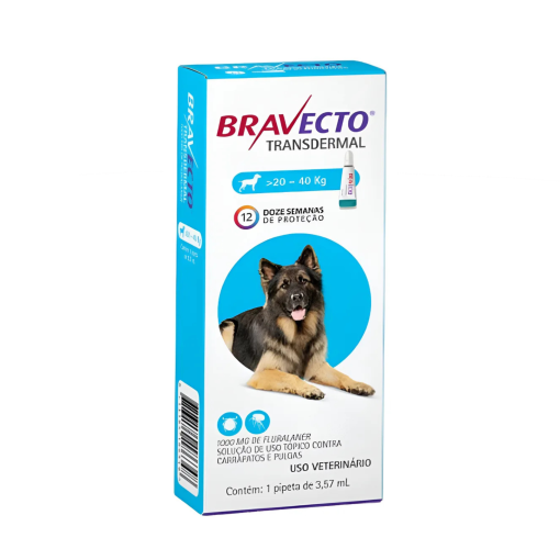 Bravecto Transdermal Cães Cão Antipulgas Carrapato 20 Á 40 Azul-aço
